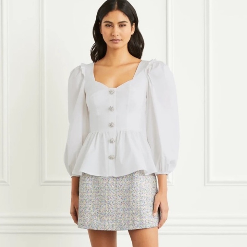 Hill House White Puff Sleeve Peplum Juliet Blouse